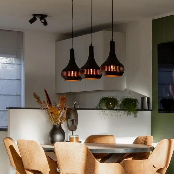 Shop Straluma 3-Lichts hanglamp kegels mat zwart met goud