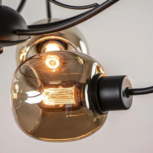 lichts_hanglamp_mat_zwart_2.webp Sale Straluma 6-Lichts hanglamp mat zwart met smoke glazen kappen