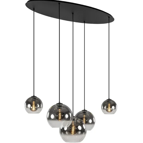 lichts_hanglamp_ovaal_mat_1.webp Flash Sale Straluma 5-Lichts hanglamp ovaal mat zwart met titanium glas