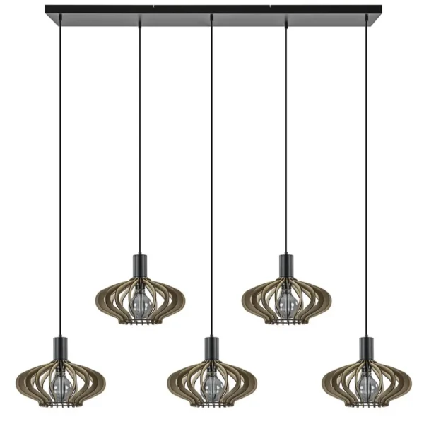 lichts_hanglamp_zwart_met_0-5.webp New Straluma 5-Lichts hanglamp zwart met naturel houten kappen