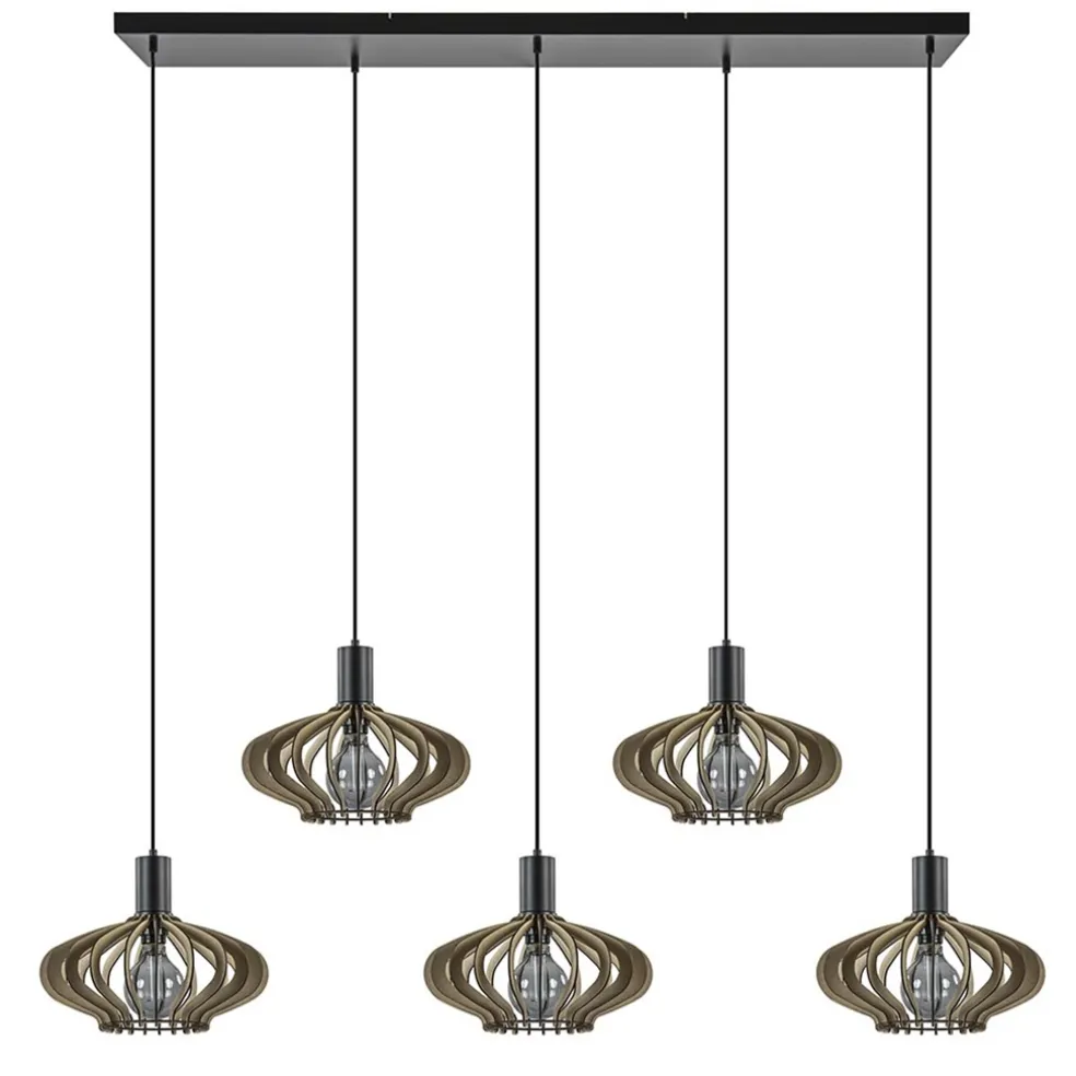 lichts_hanglamp_zwart_met_0-5.webp New Straluma 5-Lichts hanglamp zwart met naturel houten kappen