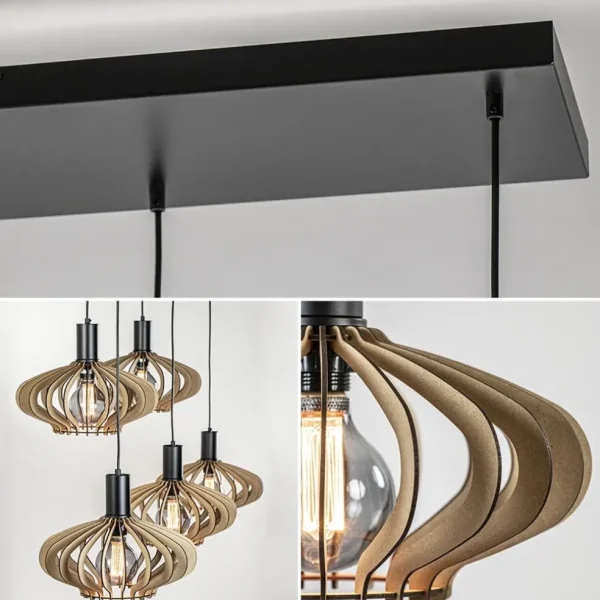 lichts_hanglamp_zwart_met_2-4.webp New Straluma 5-Lichts hanglamp zwart met naturel houten kappen