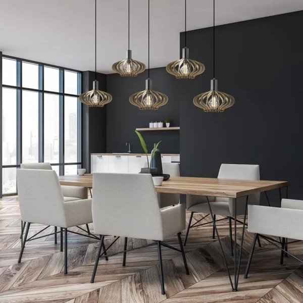 lichts_hanglamp_zwart_met_4-4.webp New Straluma 5-Lichts hanglamp zwart met naturel houten kappen