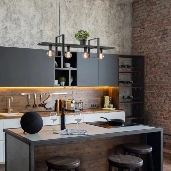 Cheap Straluma 4-Lichts hanglamp zwart met zwarte houten planken