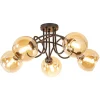 lichts_klassieke_plafondl_1.webp Sale Straluma 5-Lichts klassieke plafondlamp zwart met amber glazen bollen