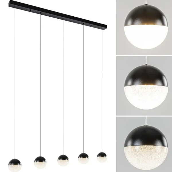 Online Straluma 5-Lichts LED hanglamp zwart met diamant zand 3-standen dimbaar
