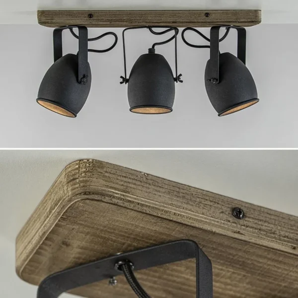 Best Sale Straluma 3-Lichts opbouwspot mat zwart met hout