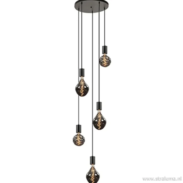 lichts_plaat_rond__pendel_1.webp Outlet Straluma 5-lichts plaat rond + pendels zwart ex.lb