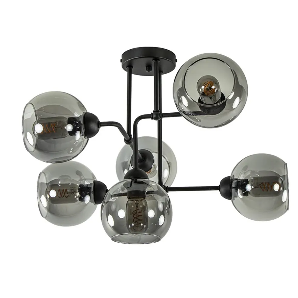 lichts_plafondlamp_zwart__0-3.webp Cheap Straluma 6-Lichts plafondlamp zwart met smoke glazen bollen