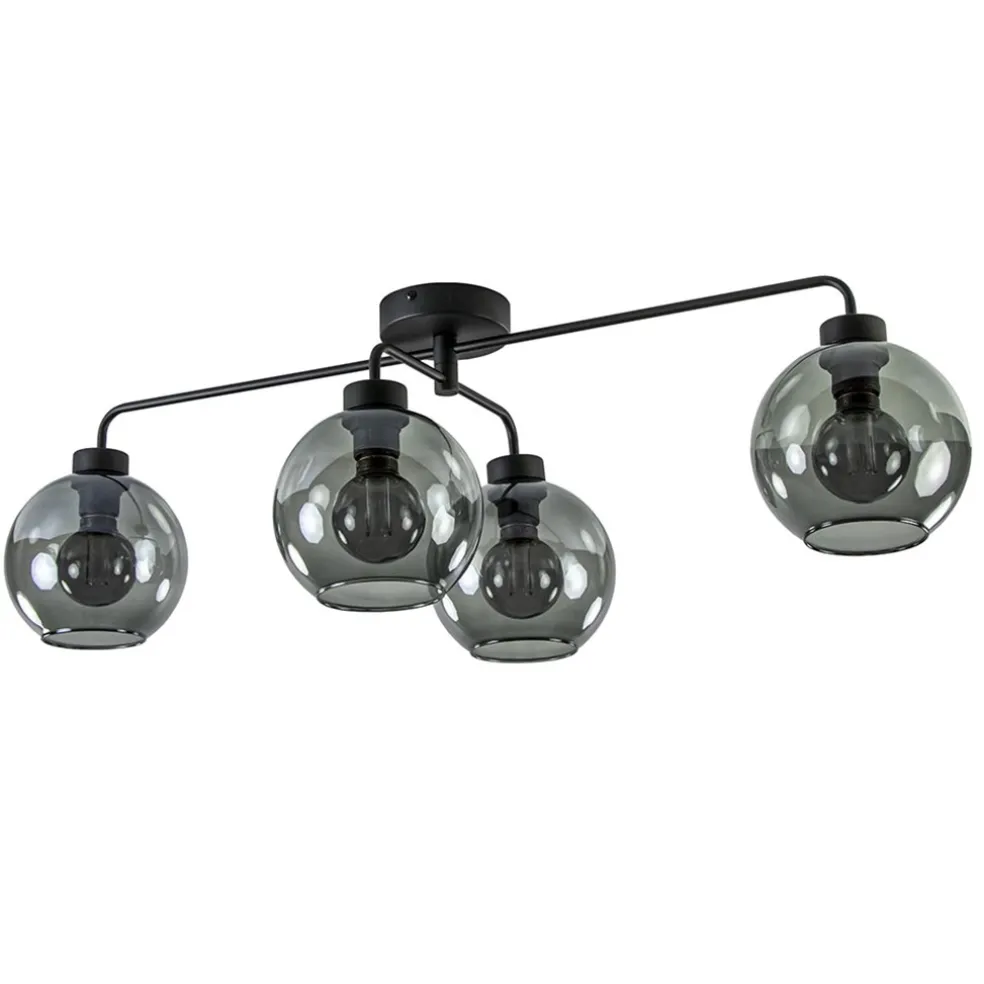 lichts_plafondlamp_zwart__0.webp Discount Straluma 4-Lichts plafondlamp zwart met smoke glazen bollen