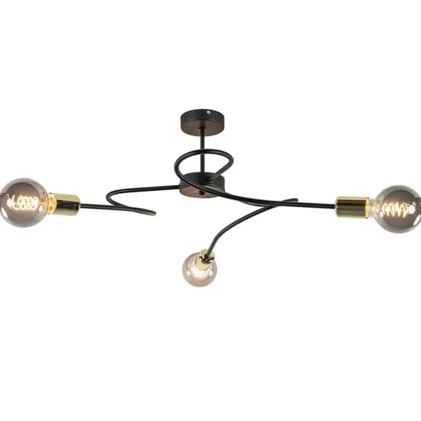 Store Straluma 3-Lichts plafondlamp zwart met gouden pendels