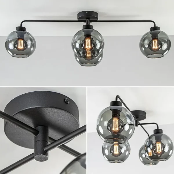 Discount Straluma 4-Lichts plafondlamp zwart met smoke glazen bollen