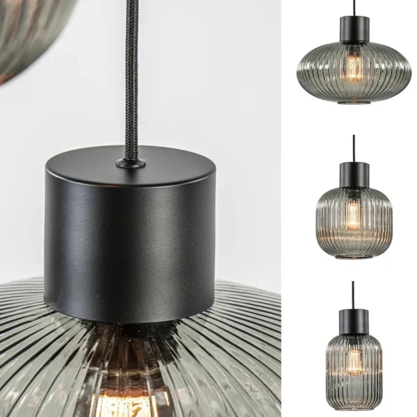 lichts_ronde_eettafelhang_3.webp Outlet Straluma 3-Lichts ronde eettafelhanglamp zwart met smoke glas