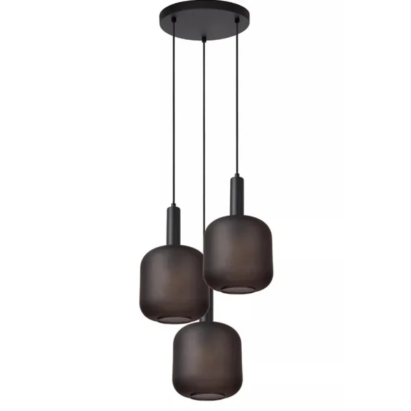 lichts_ronde_hanglamp_mat_0.webp Outlet Straluma 3-Lichts ronde hanglamp mat zwarte glazen kappen