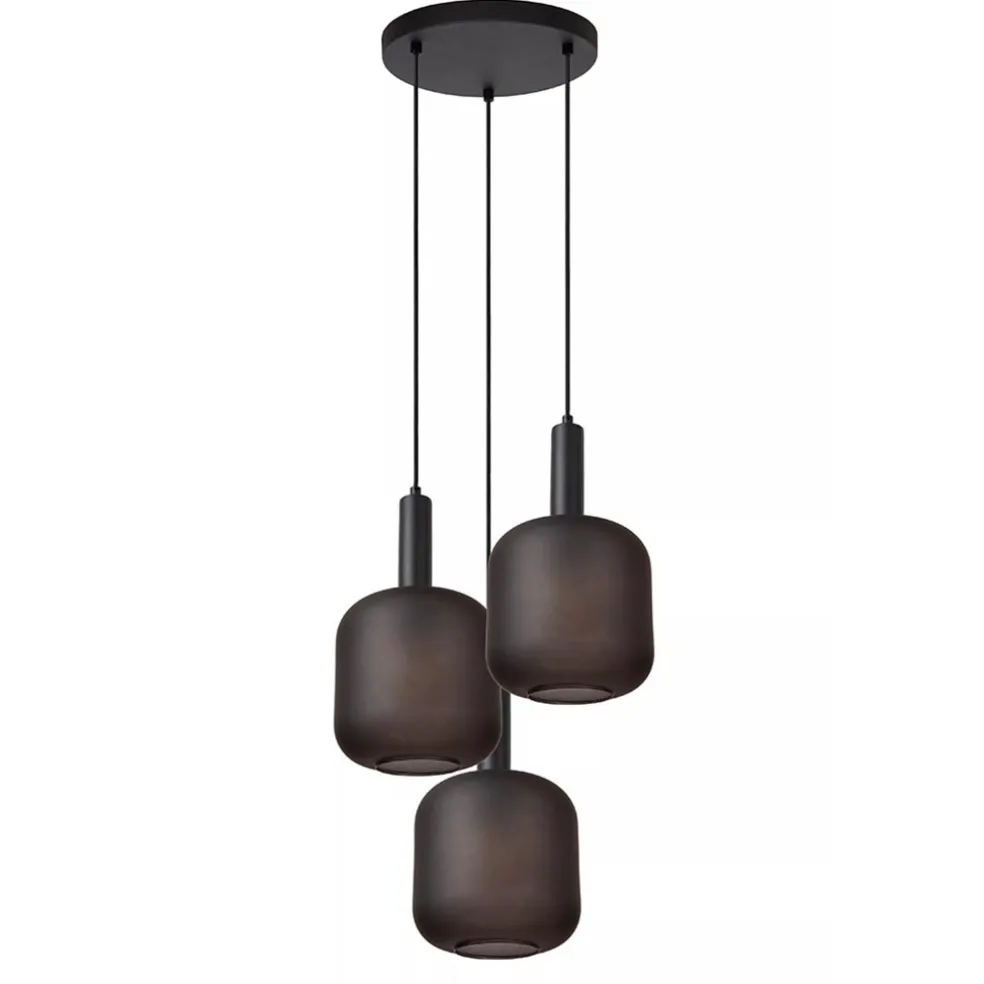 lichts_ronde_hanglamp_mat_0.webp Outlet Straluma 3-Lichts ronde hanglamp mat zwarte glazen kappen