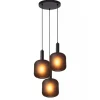 lichts_ronde_hanglamp_mat_1.webp Outlet Straluma 3-Lichts ronde hanglamp mat zwarte glazen kappen