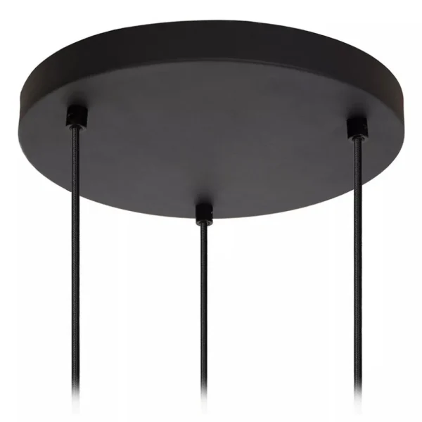 lichts_ronde_hanglamp_mat_3.webp Outlet Straluma 3-Lichts ronde hanglamp mat zwarte glazen kappen