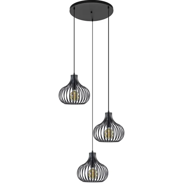 lichts_ronde_hanglamp_met_0.webp Hot Straluma 3-Lichts ronde hanglamp met zwarte draadkappen