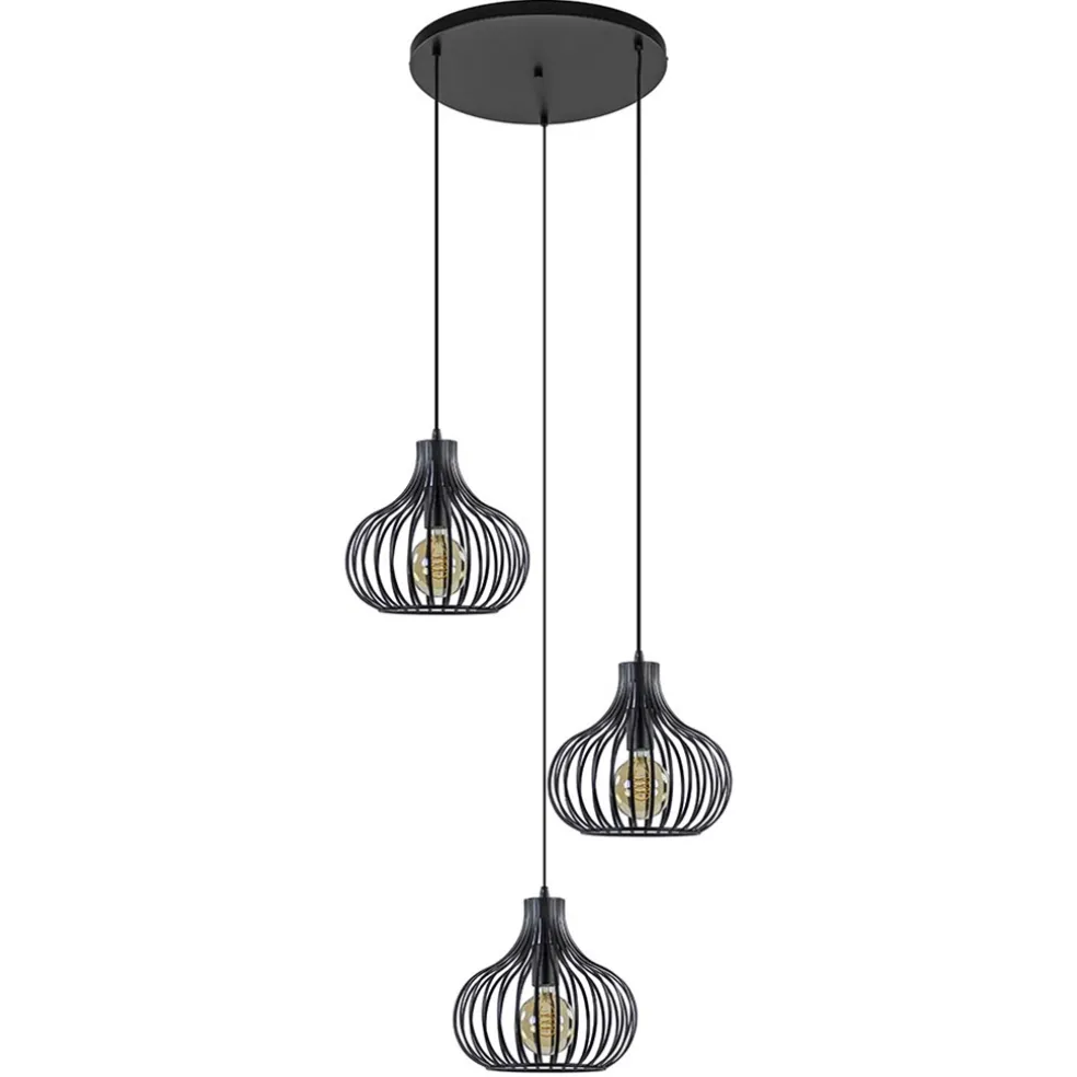 Hot Straluma 3-Lichts ronde hanglamp met zwarte draadkappen
