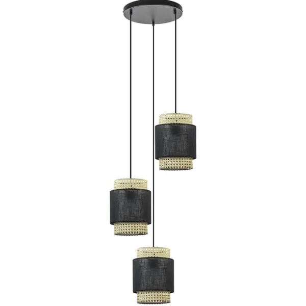 lichts_ronde_hanglamp_zwa_0-1.webp Online Straluma 3-Lichts ronde hanglamp zwart met webbing