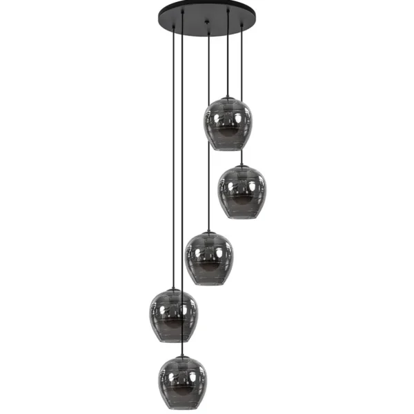 Best Sale Straluma 5-Lichts ronde hanglamp zwart met smokey glas