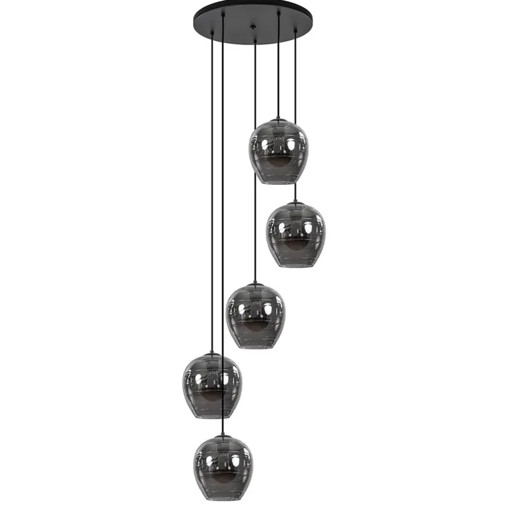 lichts_ronde_hanglamp_zwa_0-2.webp Best Sale Straluma 5-Lichts ronde hanglamp zwart met smokey glas