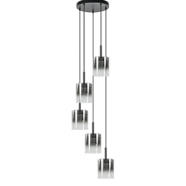 lichts_ronde_hanglamp_zwa_0.webp Flash Sale Straluma 5-Lichts ronde hanglamp zwart met titanium/helder glas