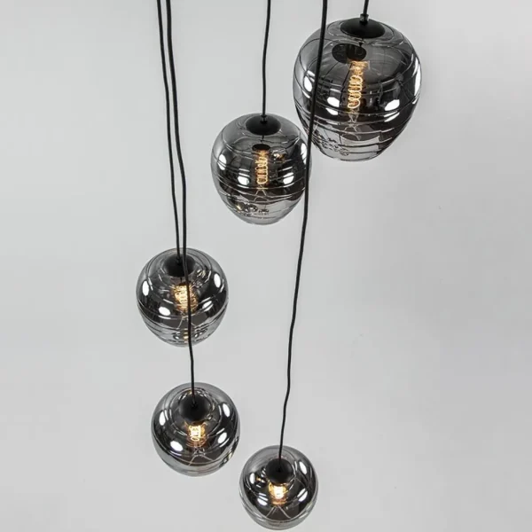 Best Sale Straluma 5-Lichts ronde hanglamp zwart met smokey glas