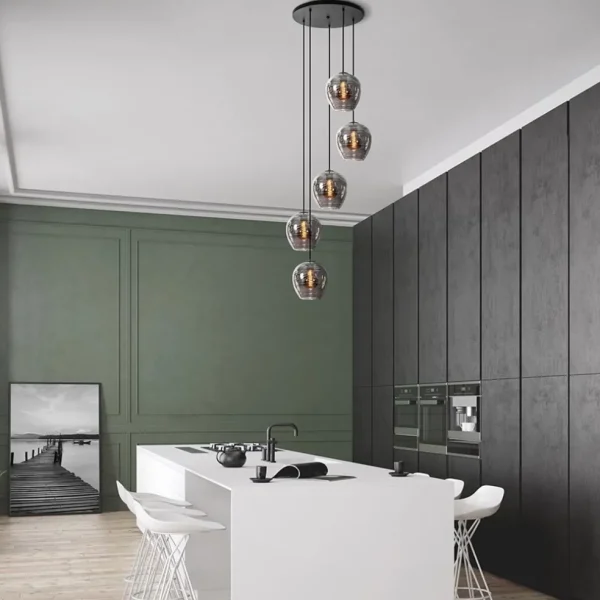Best Sale Straluma 5-Lichts ronde hanglamp zwart met smokey glas
