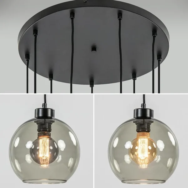 lichts_videlamp_zwart_met_2.webp Fashion Straluma 9-Lichts videlamp zwart met smoke glazen kappen