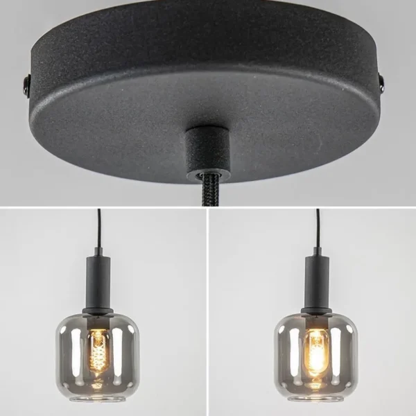 Discount Straluma Light and Living hanglamp Lekar zwart met smoke glas klein