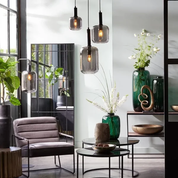 Discount Straluma Light and Living hanglamp Lekar zwart met smoke glas klein
