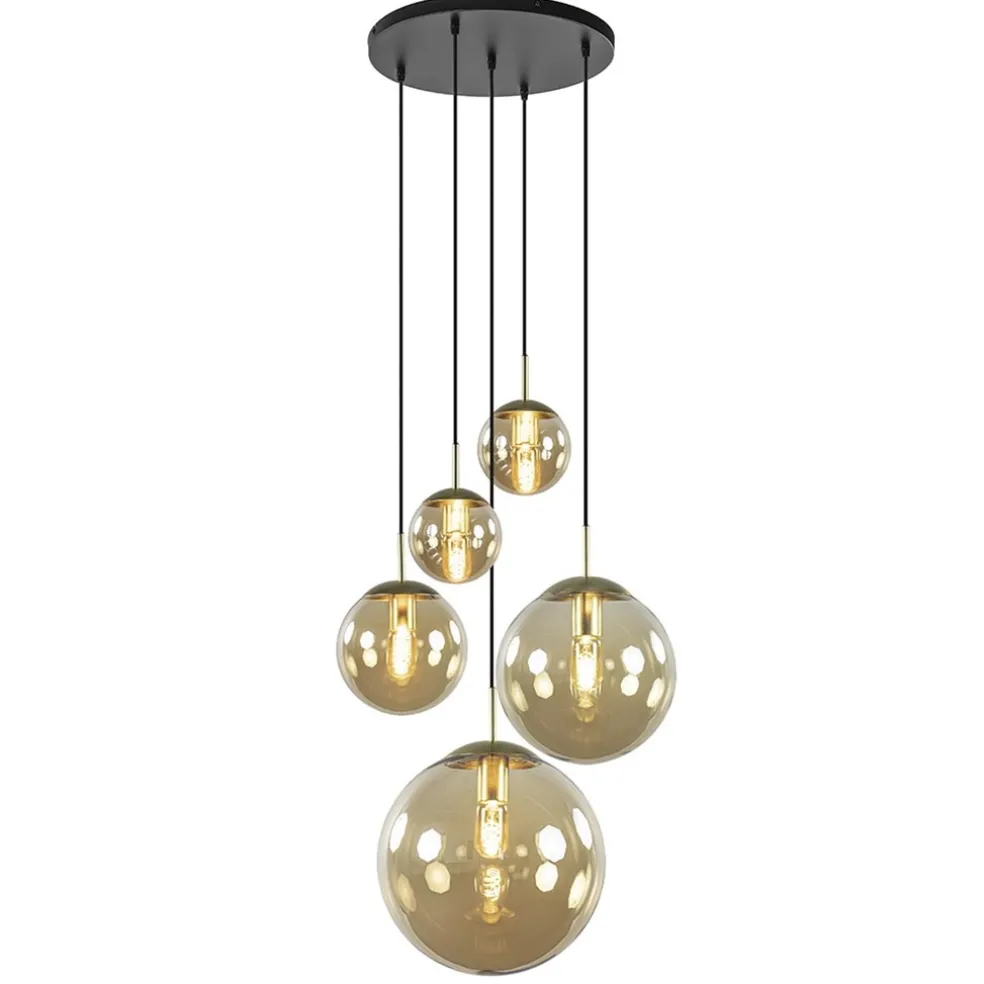 luxe_lichts_videlamp_mess_0.webp Online Straluma Luxe 5-lichts videlamp messing met amber glazen bollen