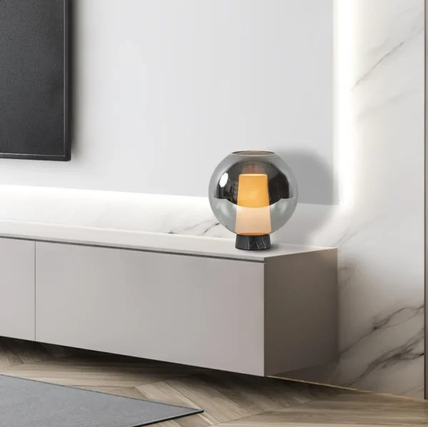 Sale Straluma Luxe tafellamp smoke/titanium glas met zwart marmer