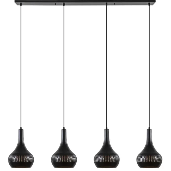 Discount Straluma Mat zwarte eettafelhanglamp zwart met goud 4-lichts