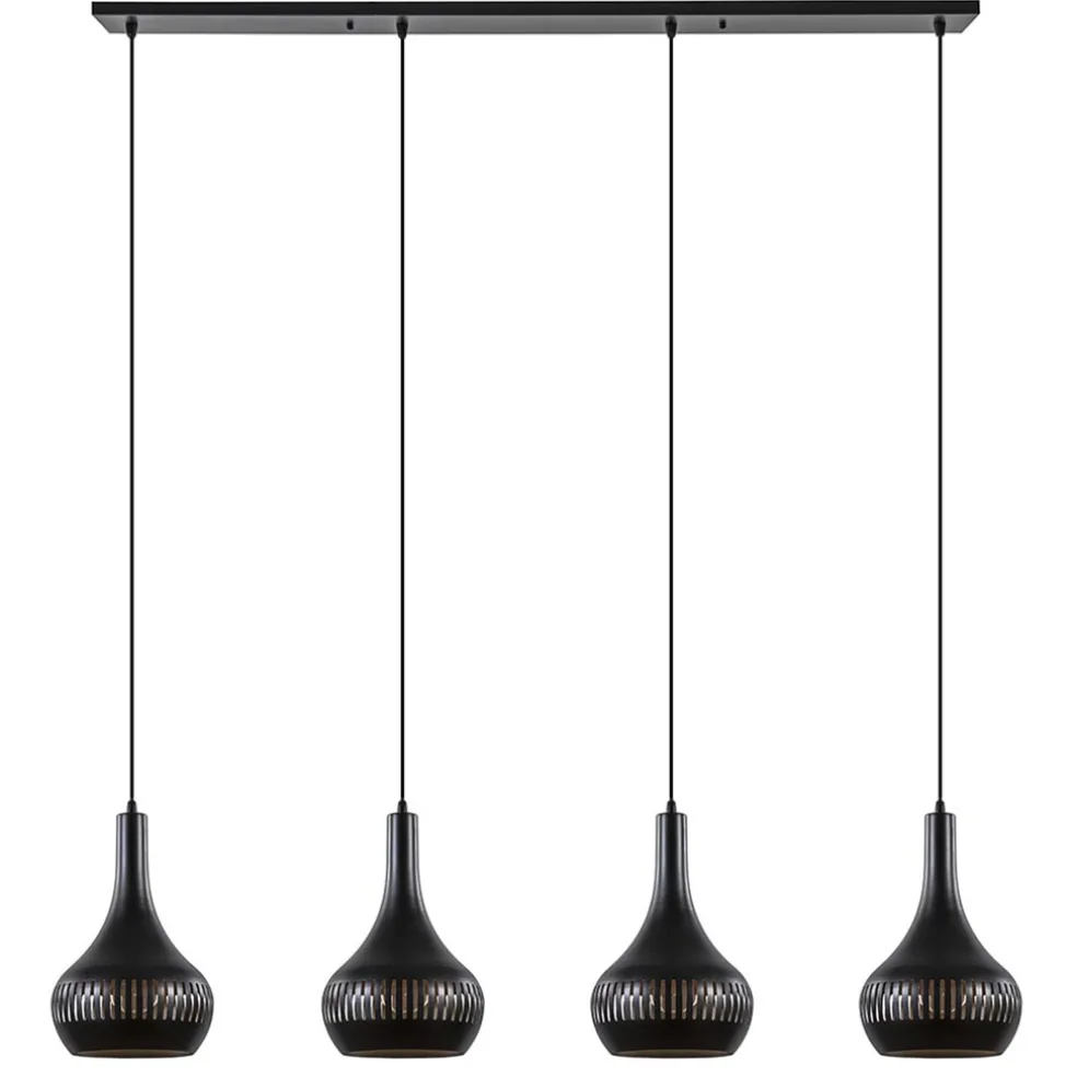mat_zwarte_eettafelhangla_0.webp Discount Straluma Mat zwarte eettafelhanglamp zwart met goud 4-lichts