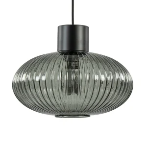 mat_zwarte_hanglamp_met_g_0.webp Sale Straluma Mat zwarte hanglamp met geribbeld smoke glas ovaal
