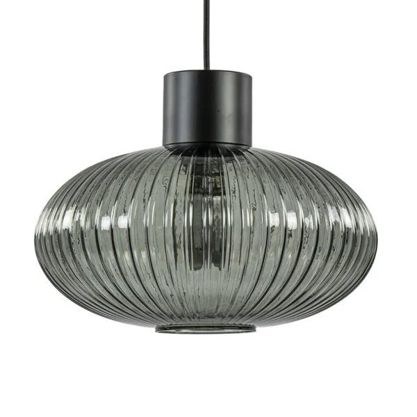mat_zwarte_hanglamp_met_g_0.webp Sale Straluma Mat zwarte hanglamp met geribbeld smoke glas ovaal