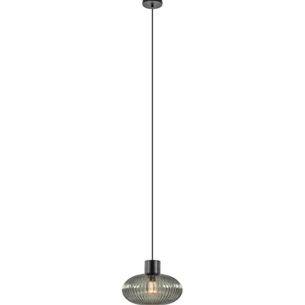 mat_zwarte_hanglamp_met_g_1.webp Sale Straluma Mat zwarte hanglamp met geribbeld smoke glas ovaal