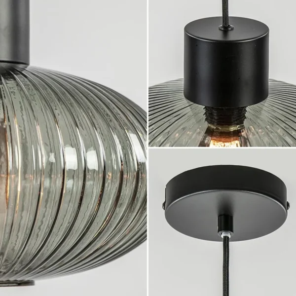 mat_zwarte_hanglamp_met_g_2.webp Sale Straluma Mat zwarte hanglamp met geribbeld smoke glas ovaal