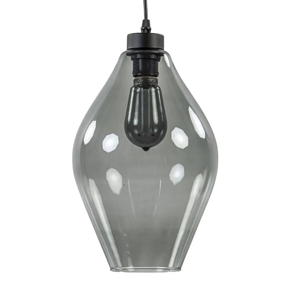 Fashion Straluma Mat zwarte hanglamp met smoke glas ruit