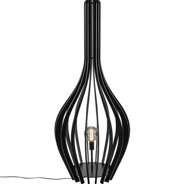 Cheap Straluma Mat zwarte houten vloerlamp kegel groot