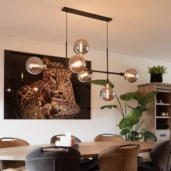 mat_zwarte_lichts_hanglam_4.webp Store Straluma Mat zwarte 6-lichts hanglamp exclusief lichtbronnen