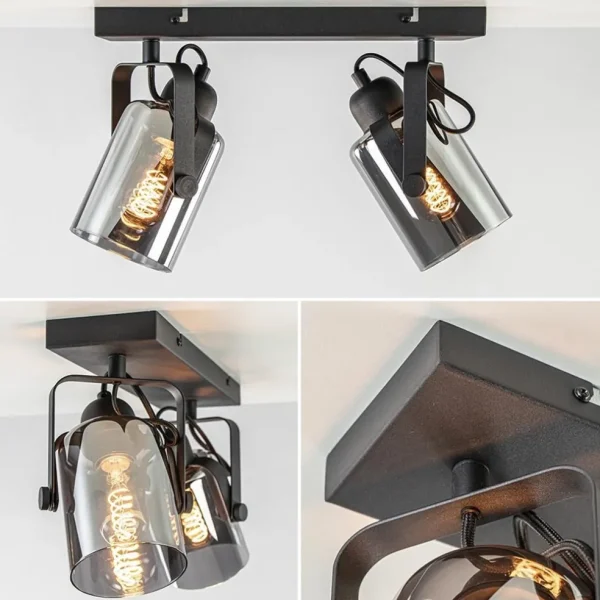 mat_zwarte_lichts_plafond_2.webp New Straluma Mat zwarte 2-lichts plafondlamp met smoke glas