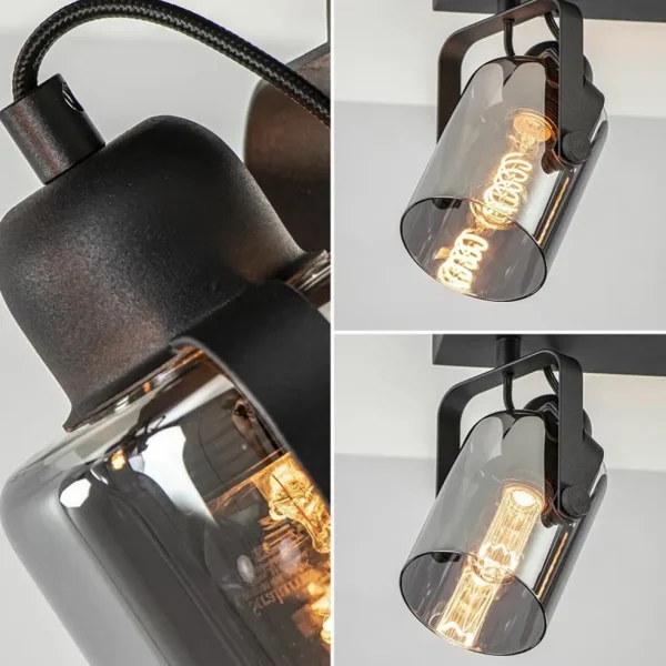 mat_zwarte_lichts_plafond_3.webp New Straluma Mat zwarte 2-lichts plafondlamp met smoke glas