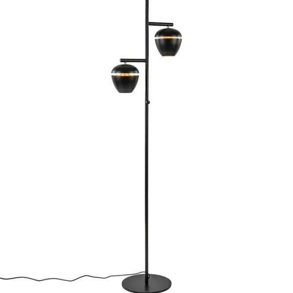 mat_zwarte_lichts_vloerla_1.webp Store Straluma Mat zwarte 2-lichts vloerlamp met gouden accenten
