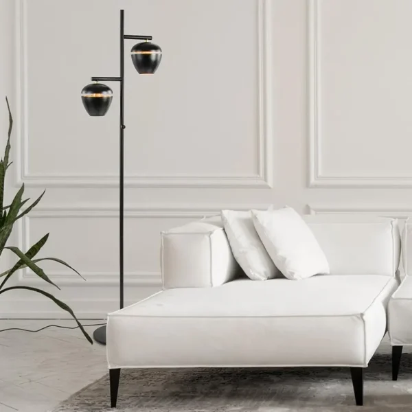 mat_zwarte_lichts_vloerla_4.webp Store Straluma Mat zwarte 2-lichts vloerlamp met gouden accenten