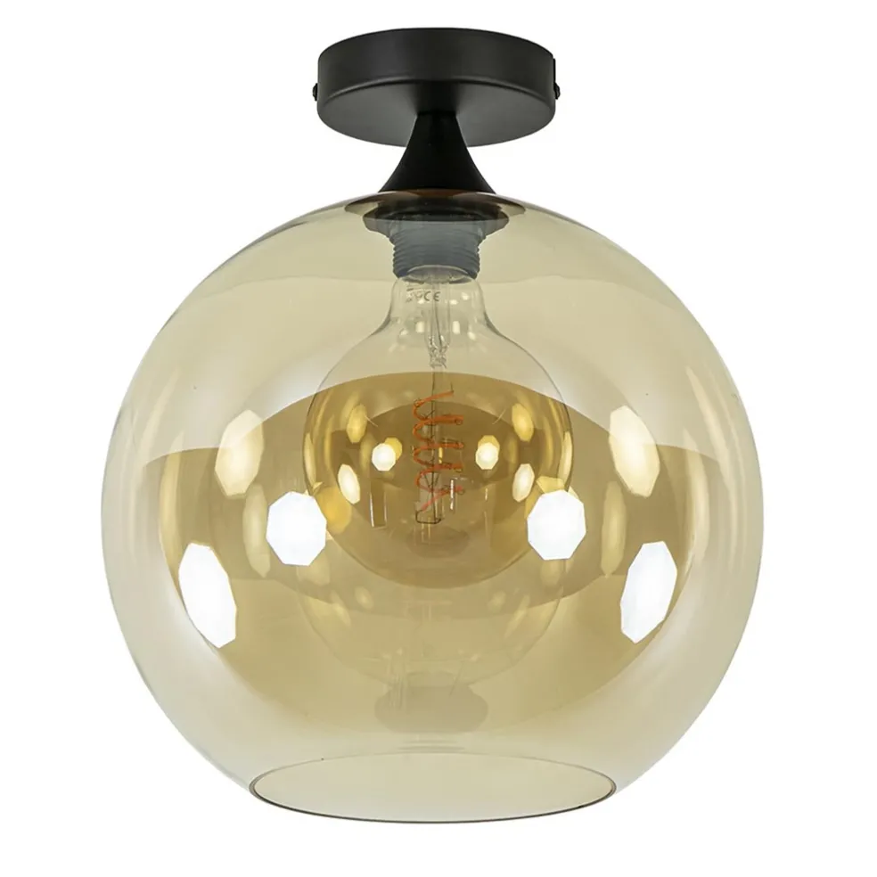 mat_zwarte_plafondlamp_me_0-1.webp Hot Straluma Mat zwarte plafondlamp met amber glazen bol 30 cm