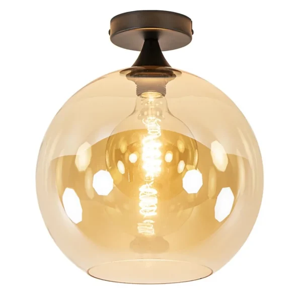 mat_zwarte_plafondlamp_me_1-1.webp Hot Straluma Mat zwarte plafondlamp met amber glazen bol 30 cm
