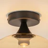 mat_zwarte_plafondlamp_me_2-1.webp Hot Straluma Mat zwarte plafondlamp met amber glazen bol 30 cm